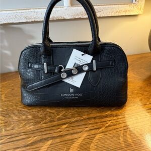London Fog Black Croc-Embossed Satchel/Crossbody, NWT